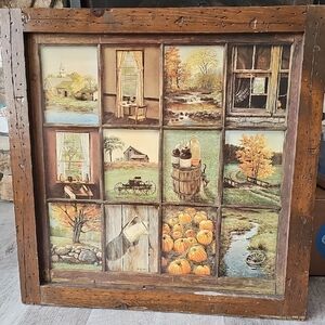 Rustic Autumn Windowpane Wall Art - Multi-Panel Farmhouse Print